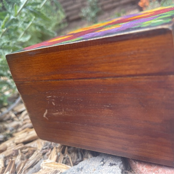Floral Burst Art Painted Sewing box - Red, Yellow, Purple painted floral box. - Picture 4 of 7